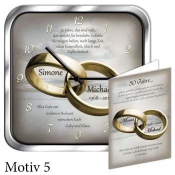 Geschenk zum 50. Hochzeitstag - persönliche Metalluhr eckig